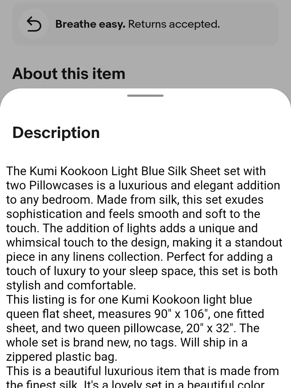 NWOT Kumi Kookoon Light Blue Queen Sheet Set